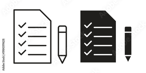 Exam icon outline and solid set. Graphic icons