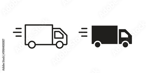 Fast shipping delivery truck icon outline and solid set. Graphic icons