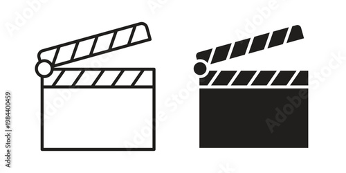 Film clapperboard icon outline and solid set. Graphic icons