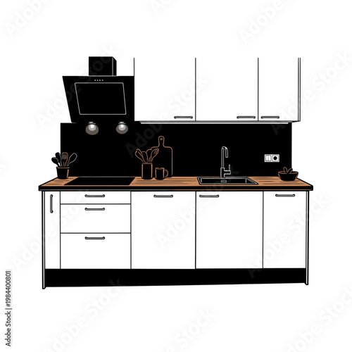 Modern minimalist kitchen interior vector illustration