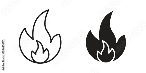 Fire icon outline and solid set. Graphic icons