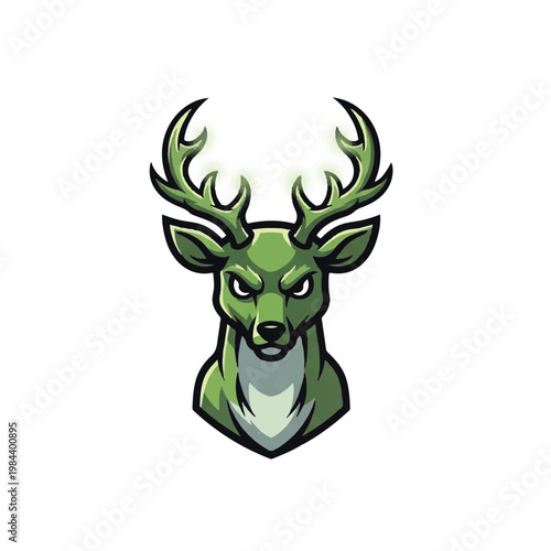 Green cartoon deer head with antlers.