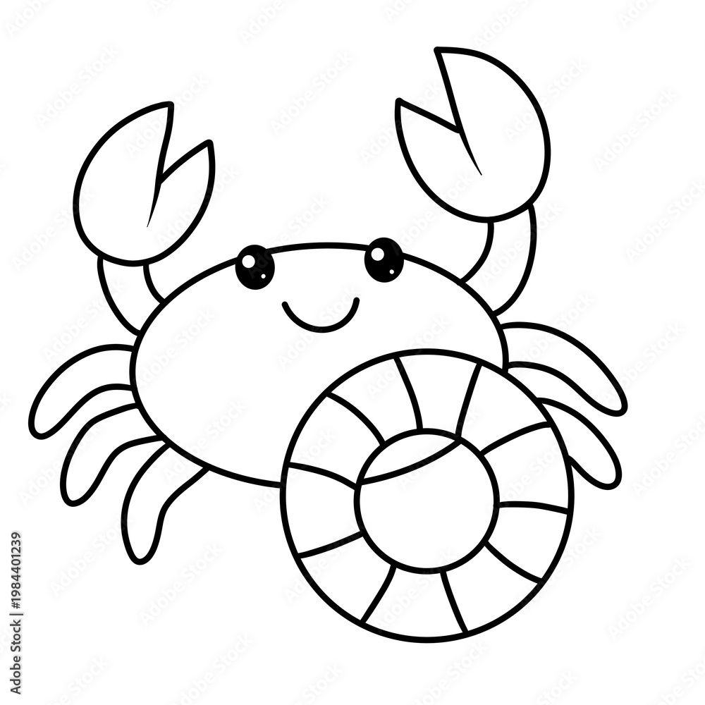 Fototapeta premium Cute crab black doodle outline.