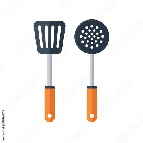 Kitchen Spatula and Skimmer Spoon Vector Illustration