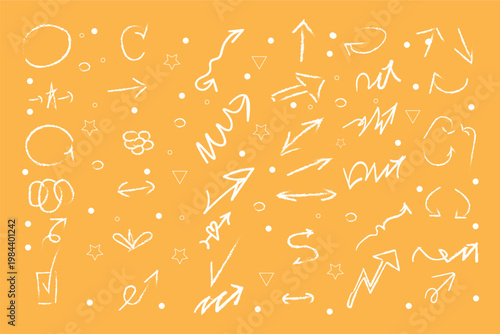 Abstract orange background with handwritten style characters and symbols