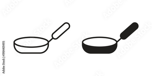 Frying pan icon outline and solid set. Graphic icons