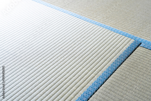 青い縁の畳のクローズアップテクスチャ
