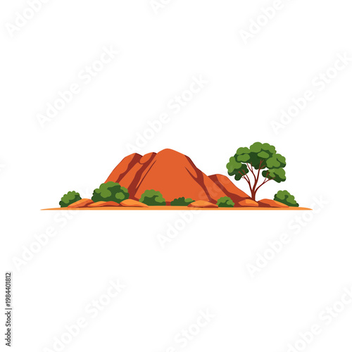 Australian Outback Red Rock Landscape Vector Illustration