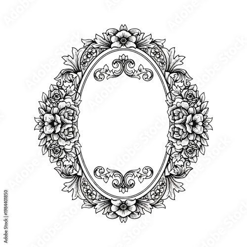 Intricate Oval Floral Frame Design.