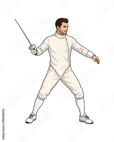 Flat style illustration, man with sport fencing outfit
