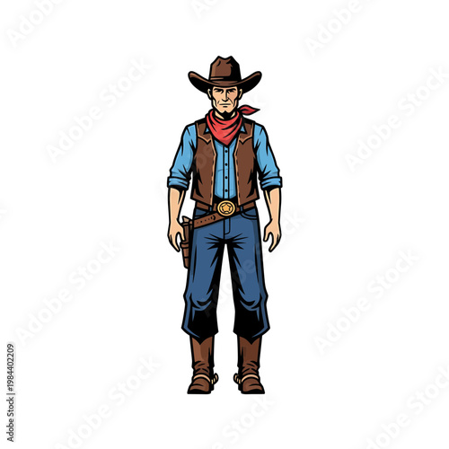 Vector Illustration of a Classic American Cowboy Standing Isolated