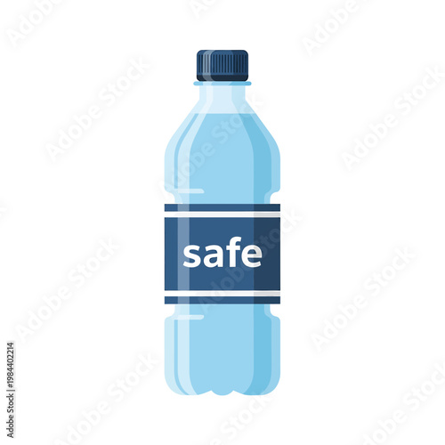 Vector Illustration of a Plastic Water Bottle with Safe Label