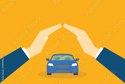 Car Insurance Protection Concept Hands Covering Vehicle Safety Auto Coverage Security Illustration