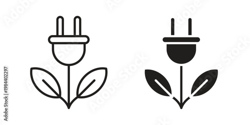 Green energy icon outline and solid set. Graphic icons