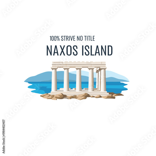 Naxos Island Greece Vector Illustration with Portara Ruins