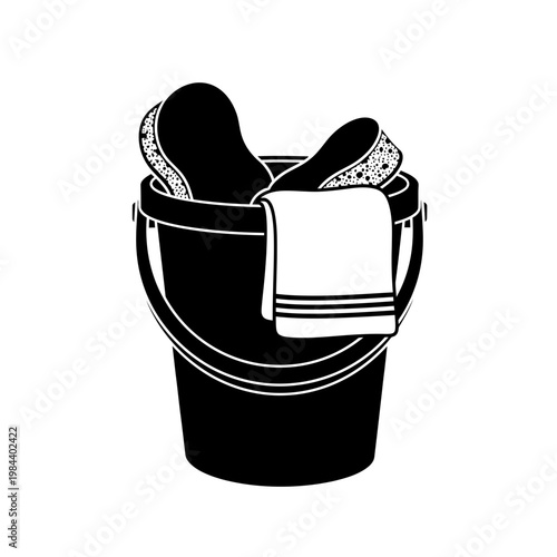 Cleaning Supplies Bucket with Sponges and Cloth Vector Illustration