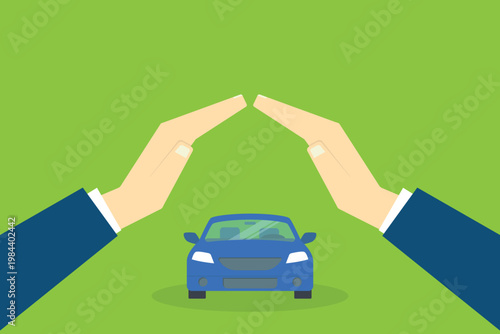 Car Insurance Protection Concept Hands Covering Vehicle Safety Auto Coverage Security Illustration