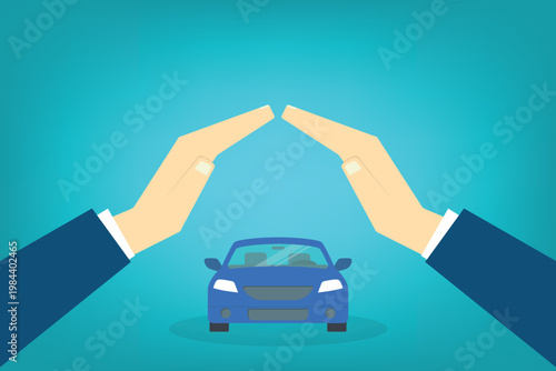 Car Insurance Protection Concept Hands Covering Vehicle Safety Auto Coverage Security Illustration