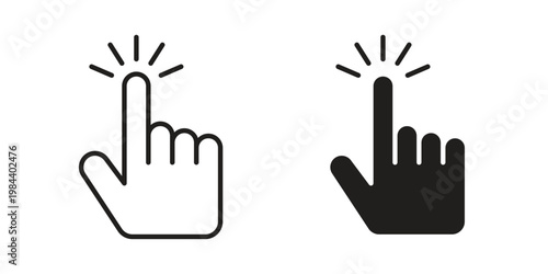 Hand click icon outline and solid set. Graphic icons