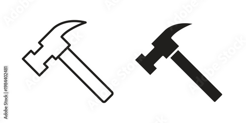 Hammer icon outline and solid set. Graphic icons