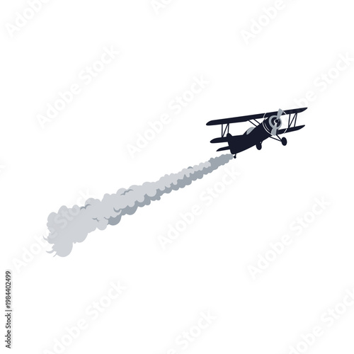 Vintage Biplane Vector Illustration Flying with Smoke Trail