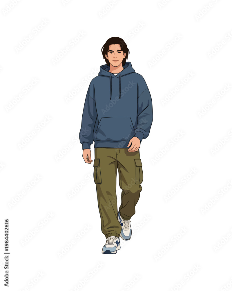 Naklejka premium Flat style illustration, man with casual hoodie outfit