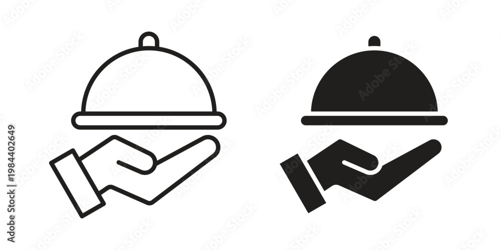 Fototapeta premium Hand holding tray icon outline and solid set. Graphic icons