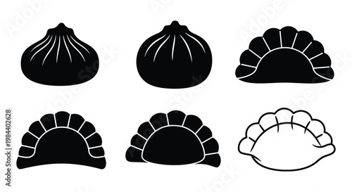 A collection of dumpling shapes in a striking black silhouette