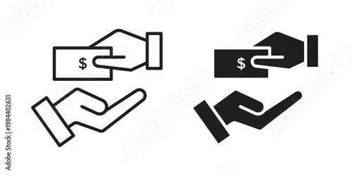Hand money exchange icon outline and solid set. Graphic icons