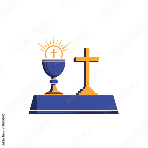 Christian Communion Chalice and Cross Vector Illustration