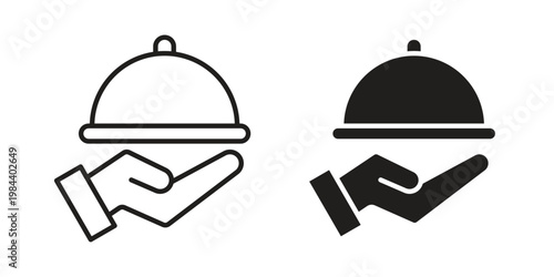 Hand holding tray icon outline and solid set. Graphic icons
