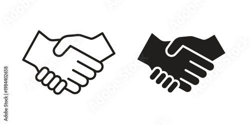 Handshake icon outline and solid set. Graphic icons