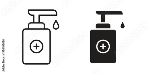 Hand sanitizer icon outline and solid set. Graphic icons