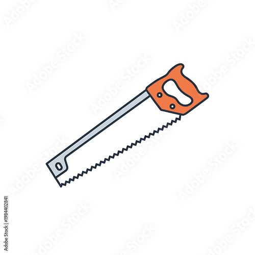 Hand saw vector illustration with orange handle isolated on white