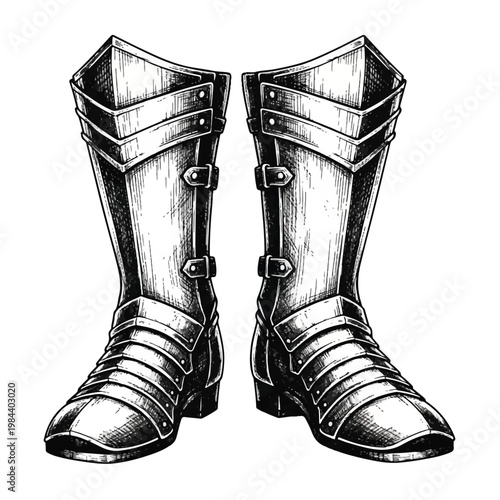 Medieval Knight Armor Boots Illustration.