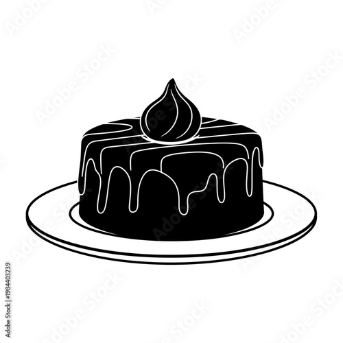Chocolate Cake with Drip Frosting and Cream Vector Icon