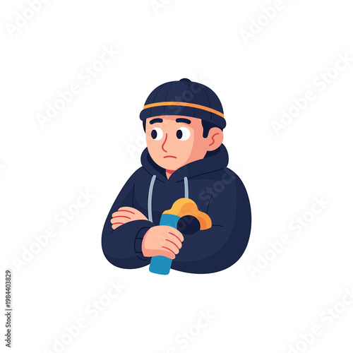 Vector Illustration of a Young Man in a Hoodie and Beanie