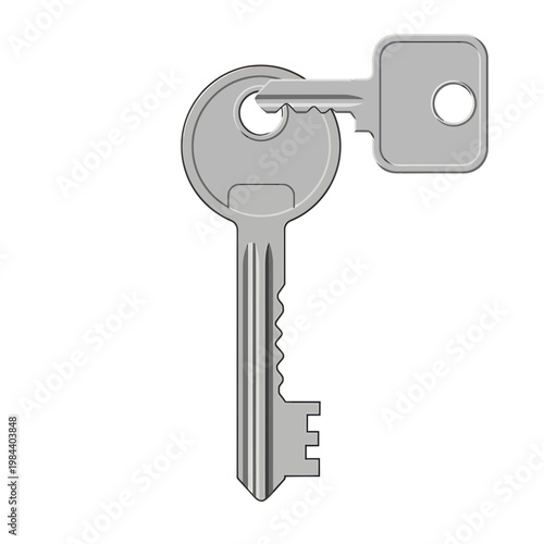 Two silver metal keys vector illustration on white background