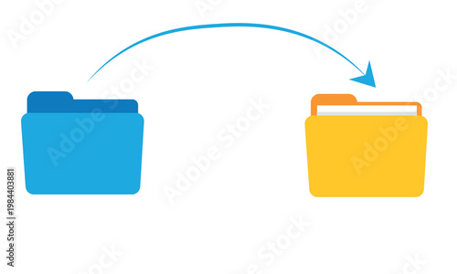 File transfer and data migration concept vector illustration with blue and yellow folders