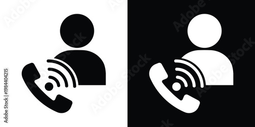 Customer service or operator icons featuring a person with a calling signal. Represents live support, telemarketing, and personal communication services.
