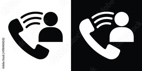 Customer service or operator icons featuring a person with a calling signal. Represents live support, telemarketing, and personal communication services.