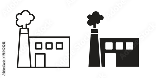 Industrial factory icon outline and solid set. Graphic icons