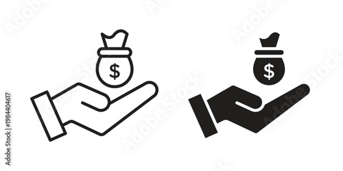 Investment icon outline and solid set. Graphic icons