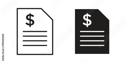 Invoice icon outline and solid set. Graphic icons