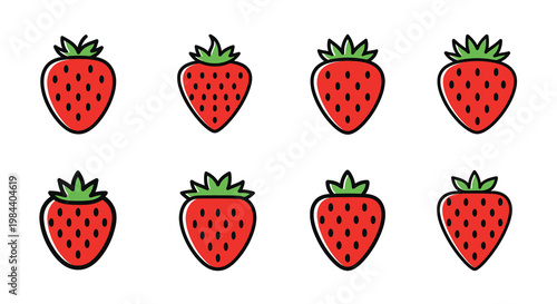 Eight red strawberries arranged in a grid clean silhouette