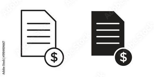 Invoice payment icon outline and solid set. Graphic icons