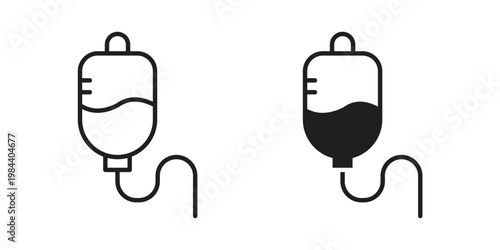 IV bag icon outline and solid set. Graphic icons