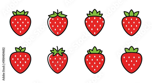 Eight vibrant strawberries arranged in a grid simple silhouette