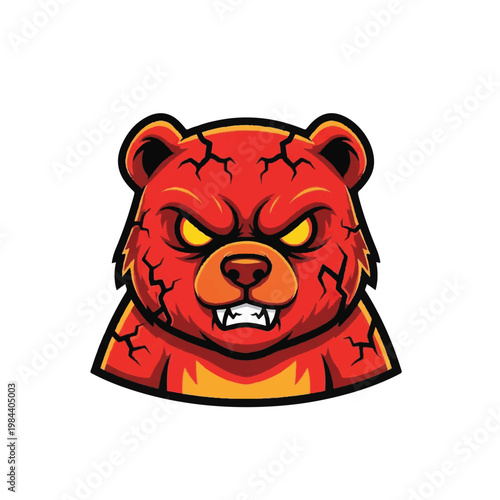 Red angry bear cartoon character face.
