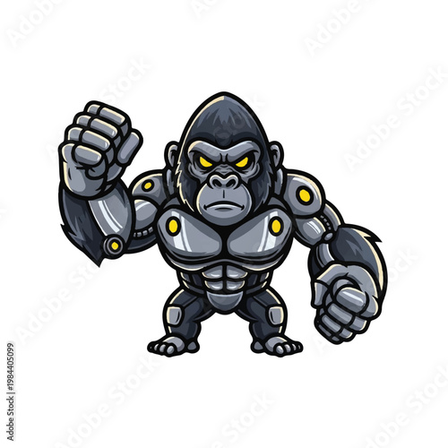 Robotic Gorilla Cartoon Character Illustration.